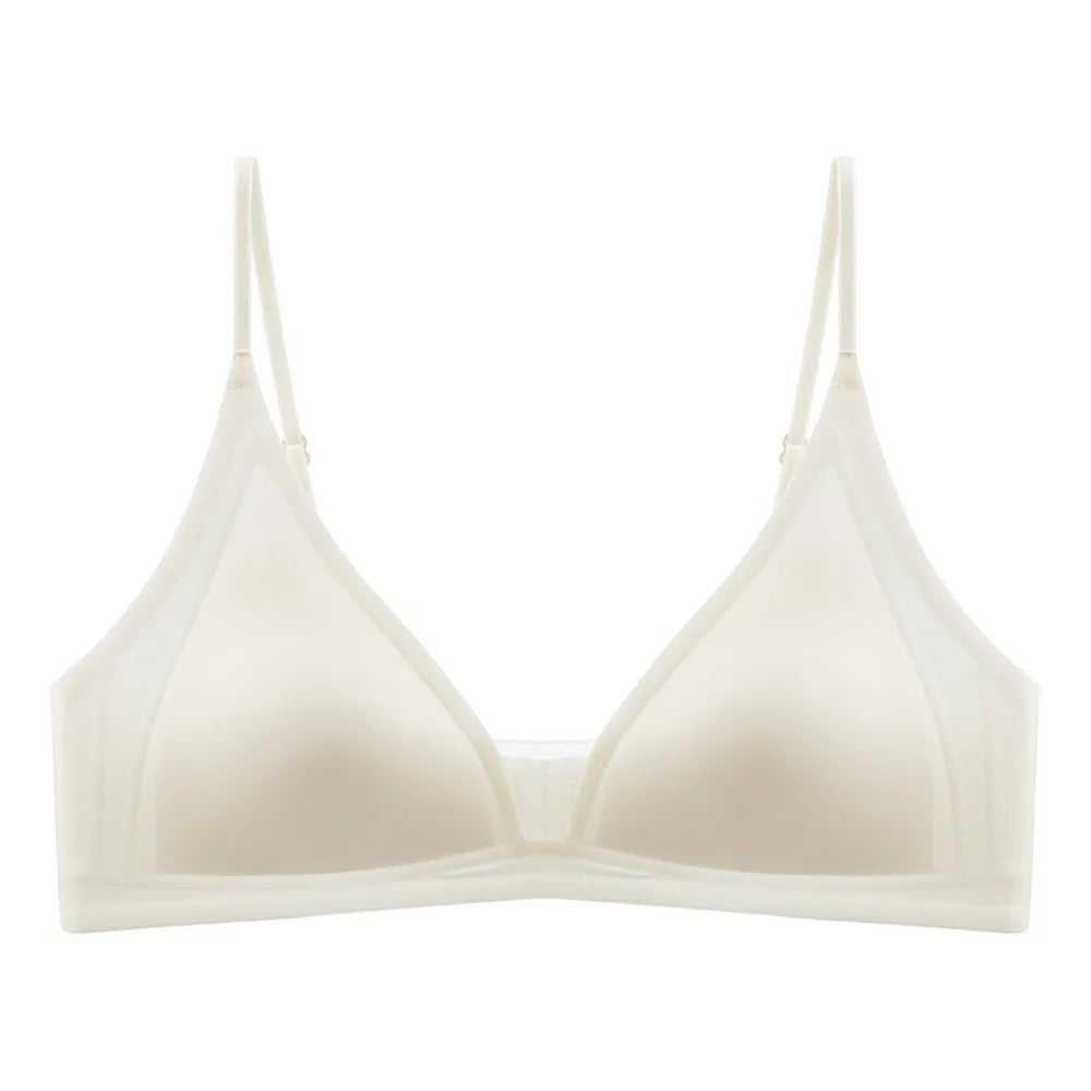 Thin Satin Wireless Deep V Bra Shockproof Anti-sagging Push Up Underwear Gathered Breasts Lingerie Seamless Bras Summer Spring