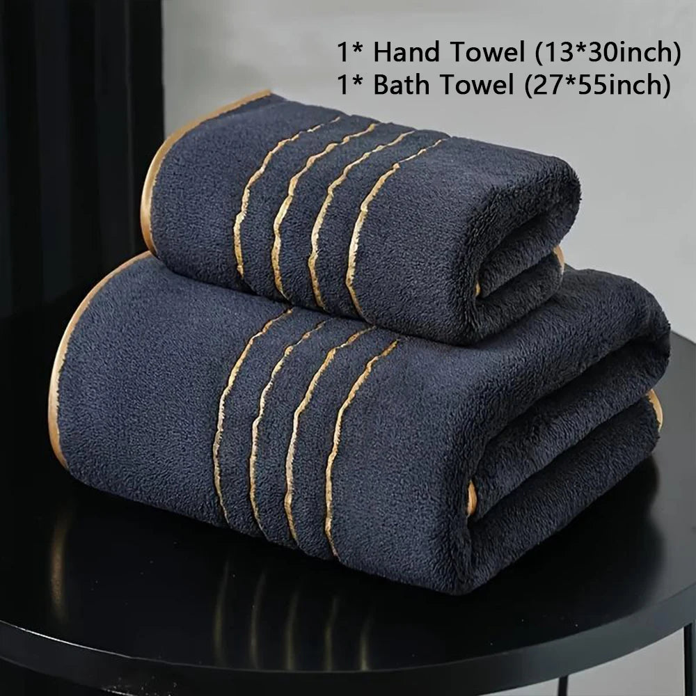 2/3/6/8 Pcs Bath Towel Set White & Gray with Gold Accents, Soft Absorbent Premium Towels for Home, Hotel & Bathroom