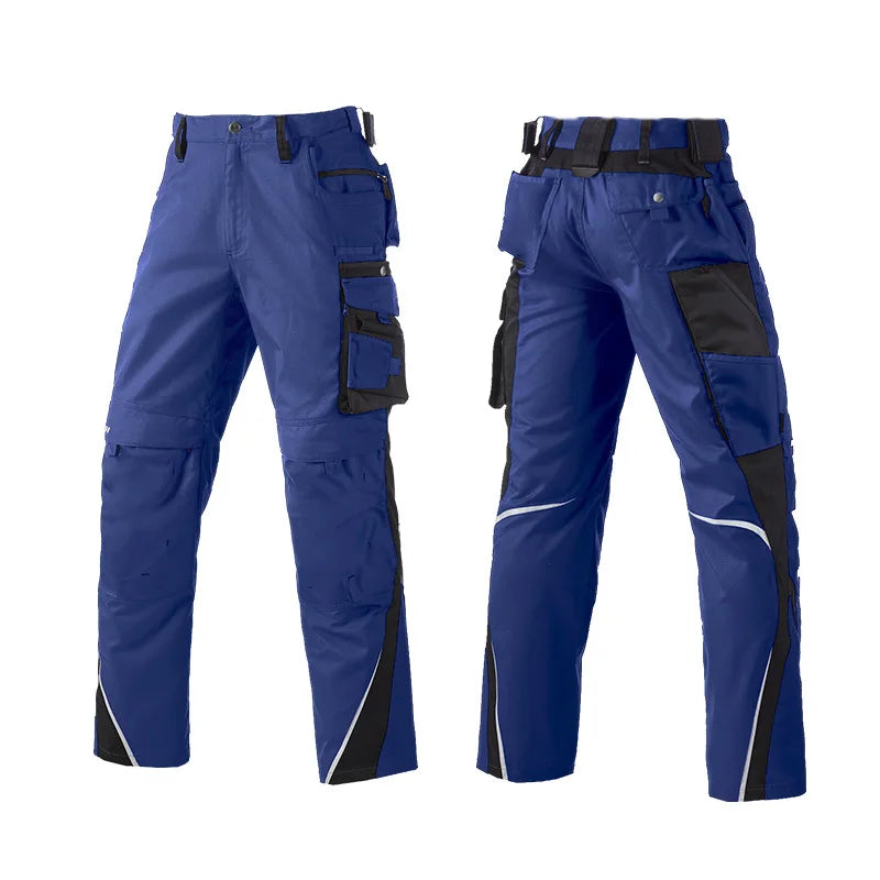 Men's Work Pants with Multi Pockets Two Tone Construction Pants with Reflective Stripes Cargo Pants Zipper Front Work Wear Pants