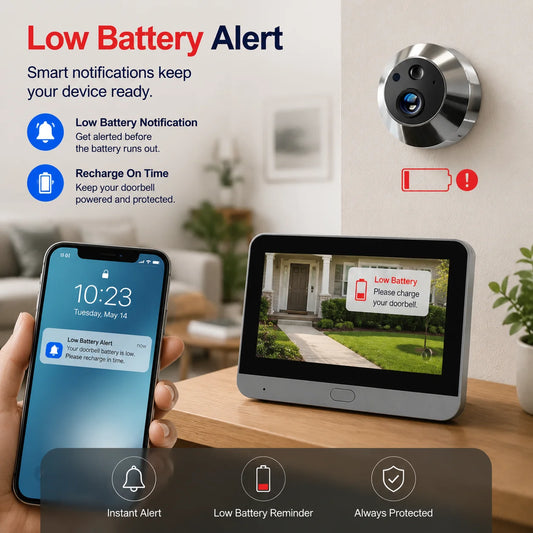Trådlös Dörrkamera 5MP – 4,3" Skärm, Tuya/Smart Life, PIR+Radar, IR-nattseende, USB-C, EU-lager