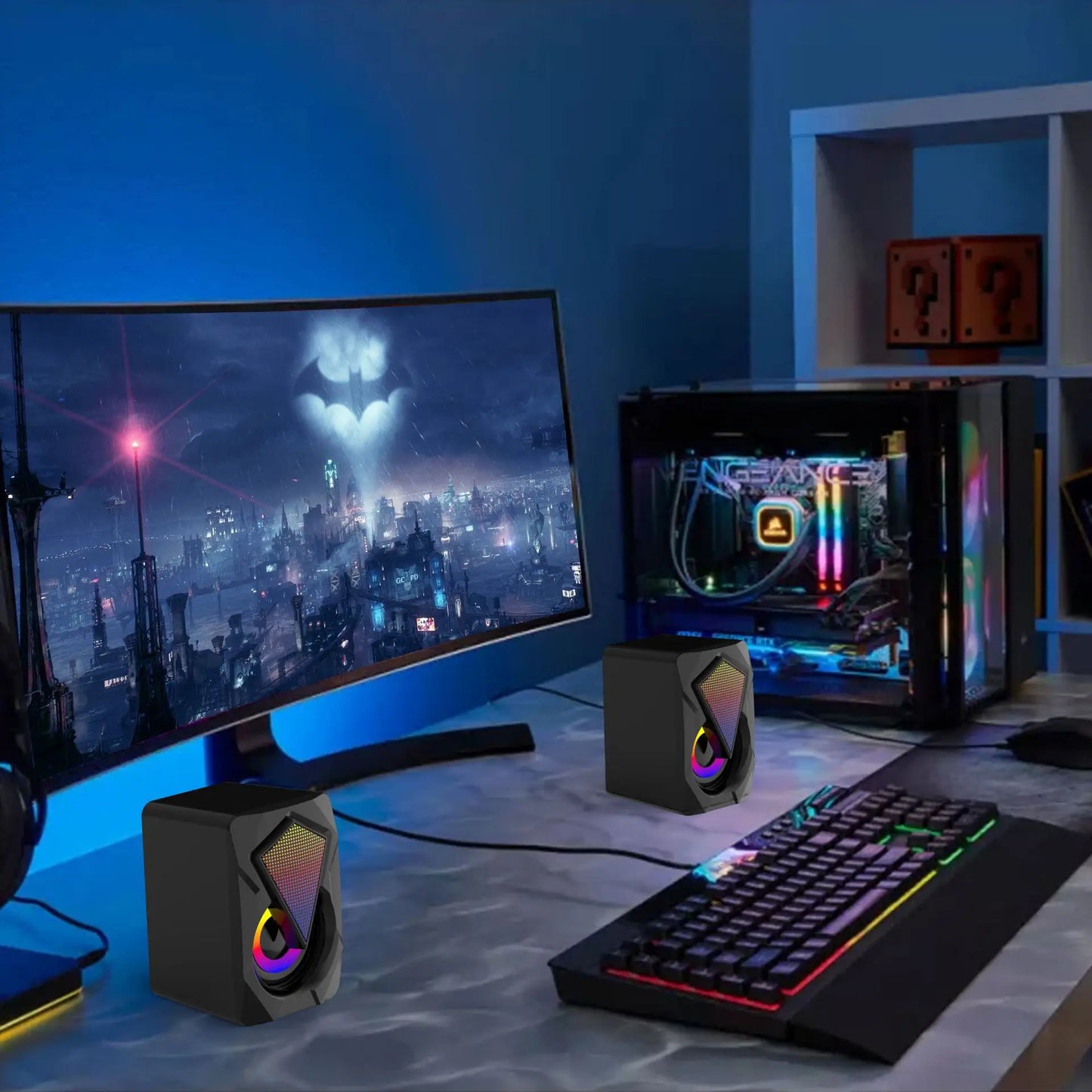 RGB Computer Speakers PC Sound Box HIFI Stereo USB Wired 3.5mm Audio Interface with LED Light For Desktop Computer Projector