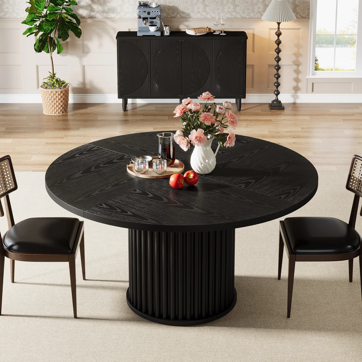 Tribesigns Svart Runt Matbord för 4-6 Personer, 120 cm