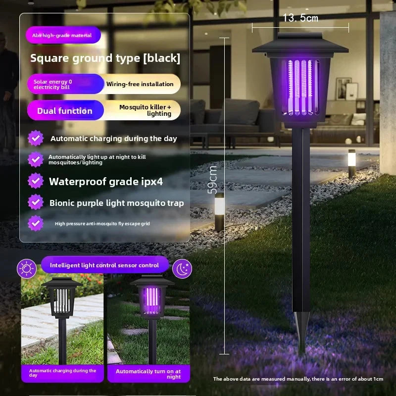 Solar and Electric Shock Mosquito Repellent Lamp Waterproof Bug Zapper 2Mode LED Light for Outdoor Garden Lawn Camping Villa Use