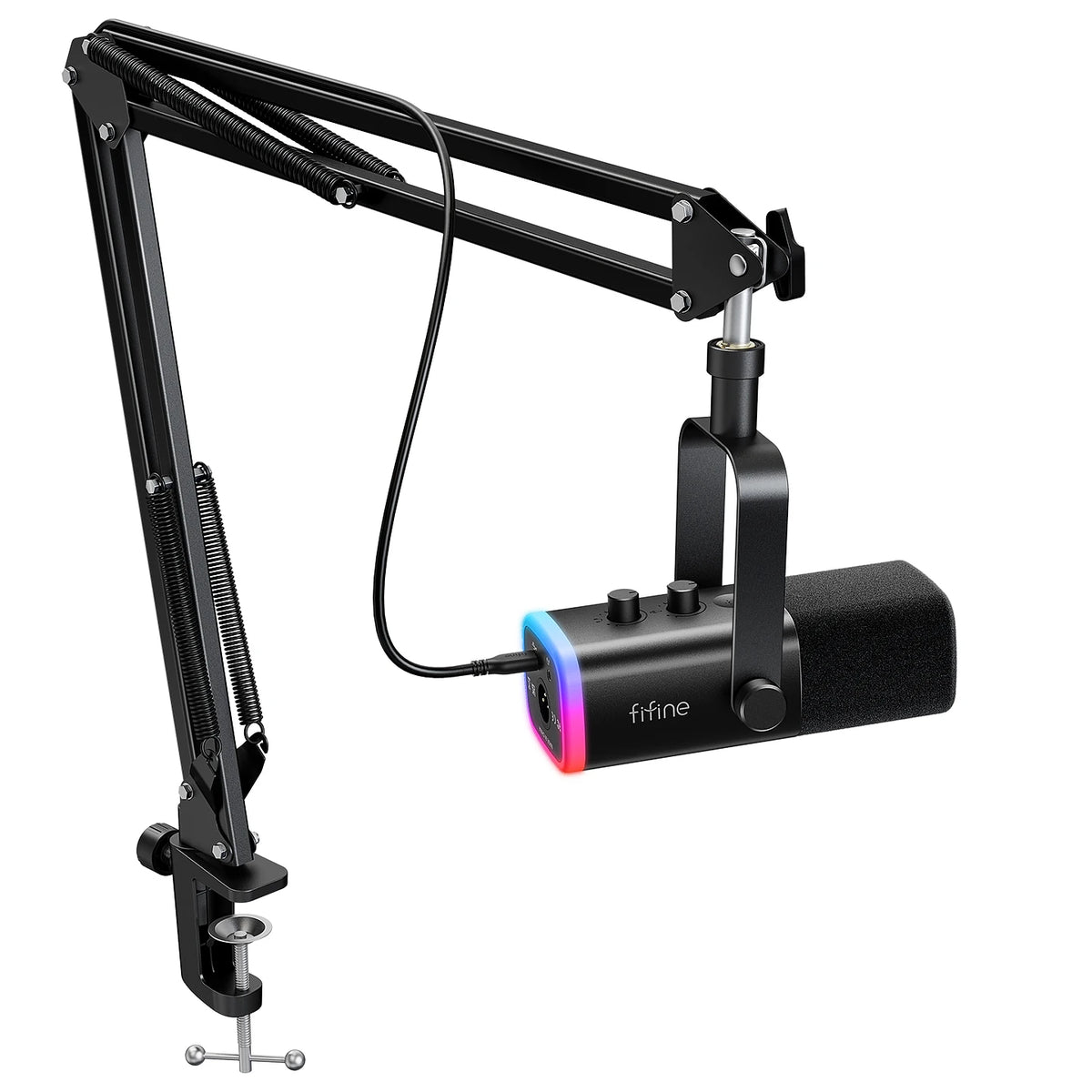 FIFINE AM8T USB/XLR-streamingmikrofon – dynamisk, RGB och hörlursutgång