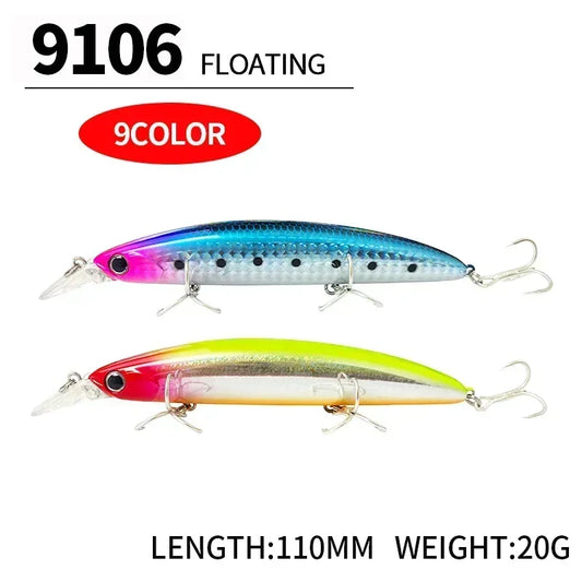 Floating Minnow Fishing Lures 110MM 20g Sea Ocean Beach Fishing Artificial Hard Bait Fishing Tackle for Bass Pike Perch Pesca