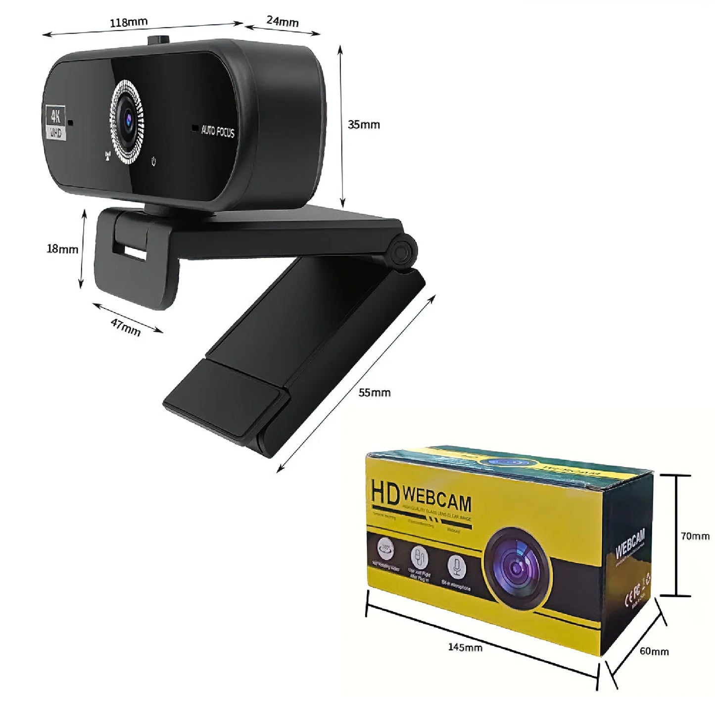 4K Webcam for PC 30fps Autofocus Web Camera With Noise Reducing Microphone Privacy Cover Auto Exposure USB 2.0 Type-C Adapter