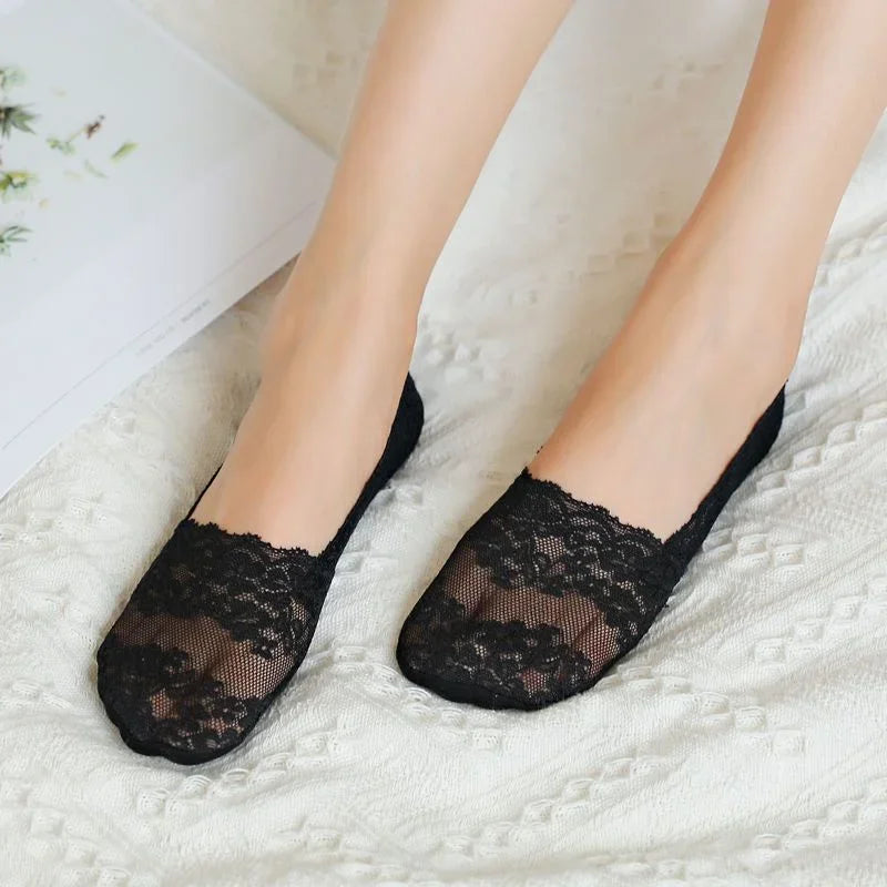 Women Socks Summer Thin Breathable Silicone Non-slip Invisible Lace No-show Boat Sock Transparent JK Fashion Casual Low Cut Sock