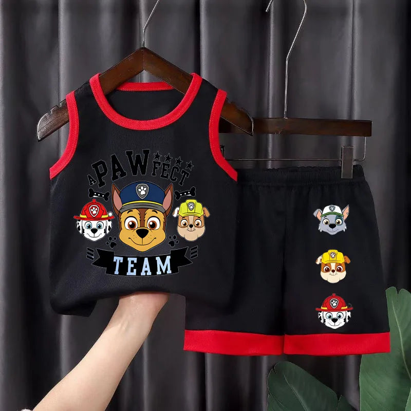 PAW Patrol Boys Basketball Clothes Sets Summer Kids Casual Vest and Shorts Two Piece Suit Breathable Comfy Mesh Child Outfits