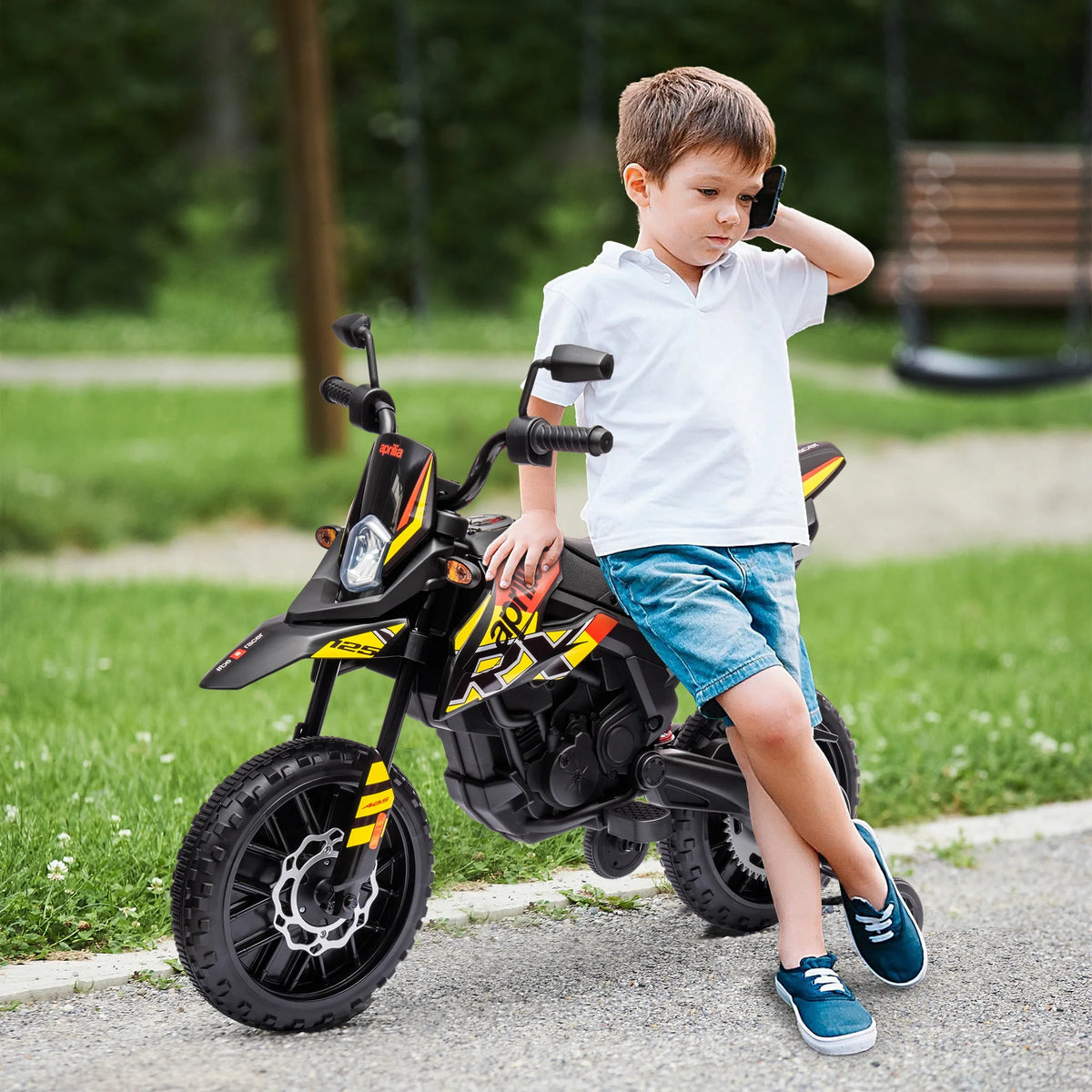 Elmotorcykel för barn 12 V med stödhjul, LED-ljus och USB