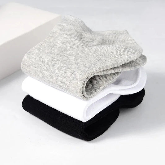 Unisex Låga Bomullsstrumpor 10-pack – Svart, Vitt & Grått Andningsbara Sport EU 38–45