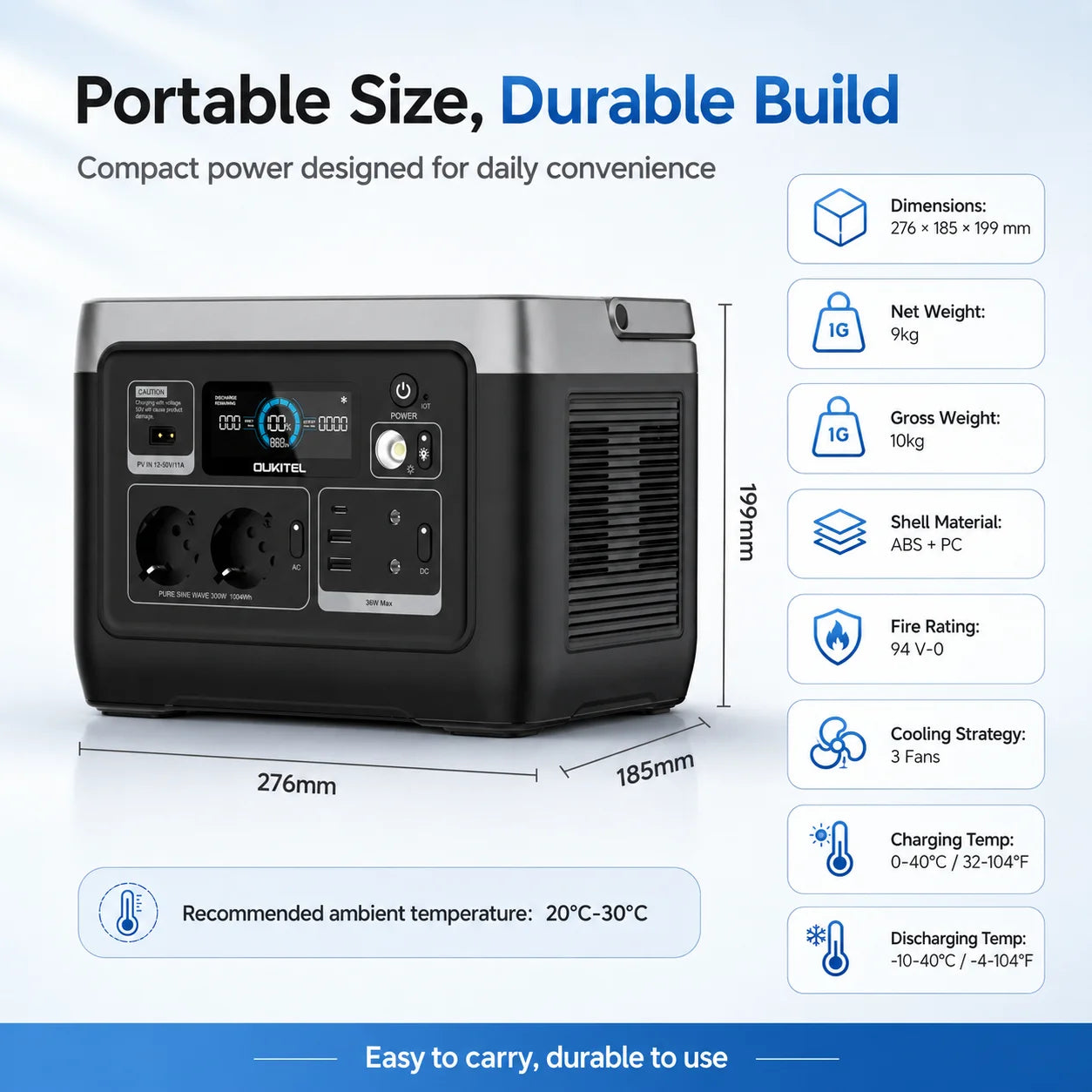 OUKITEL P1001E 1004.8Wh LiFePO4 Power Station|300W(600W Peak) 230V Pure Sine Wave, 10ms UPS, 3H Fast Charging, 200W Solar Input, 8000 Cycles. Portable Backup Power for Camping, Motorhomes, Van Life, Travel, Fishing, Home Blackouts & Off-Grid Use