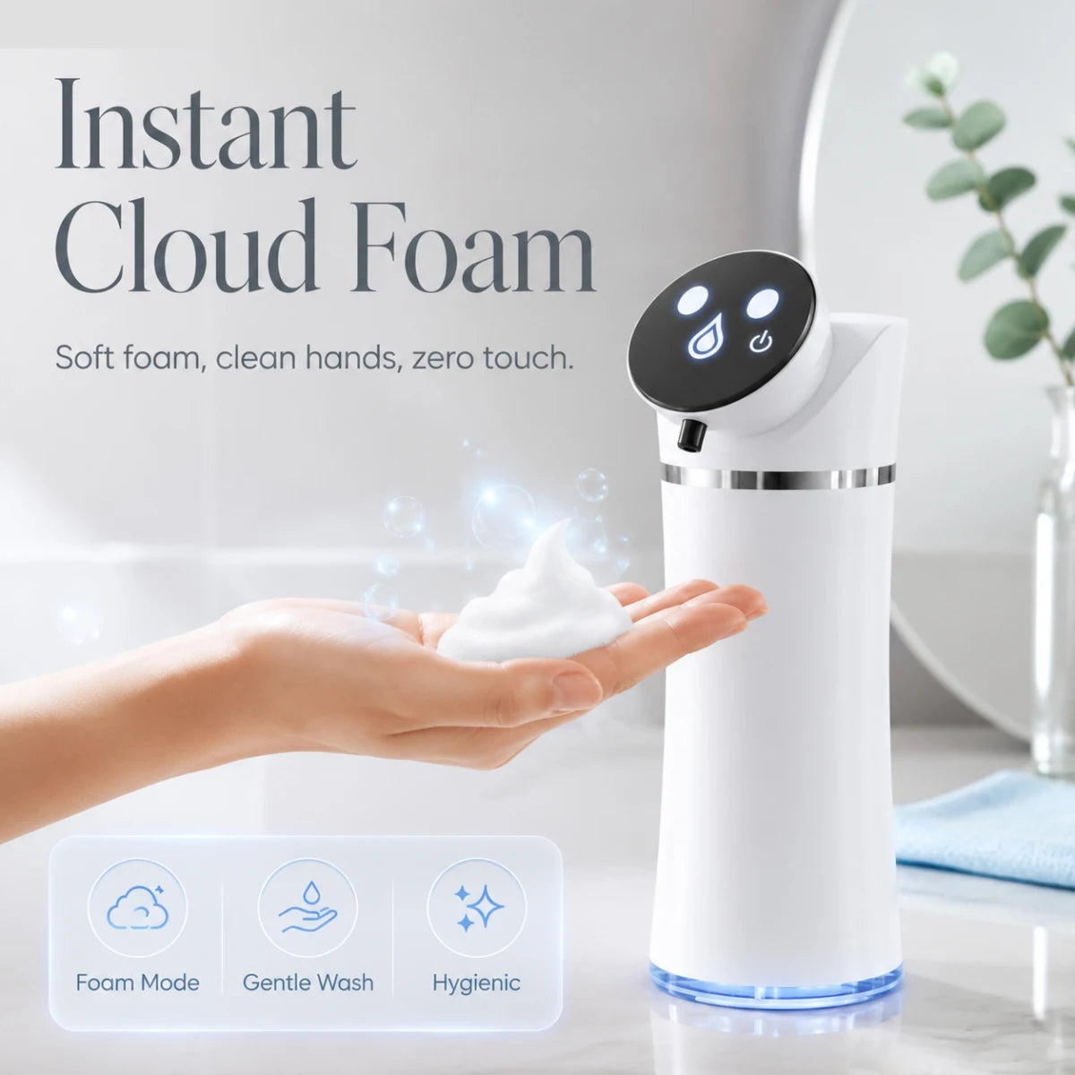 USB Rechargeable Automatic Foam Soap Dispenser Infrared Sensor 3 Speed Adjustable Touchless Hand Wash Pump for Bathroom Kitchen