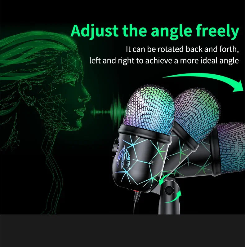RGB Condenser Microphone with Breathing Light Desktop Mic Stand for Laptop PC Live Streaming Video Conference Online Game