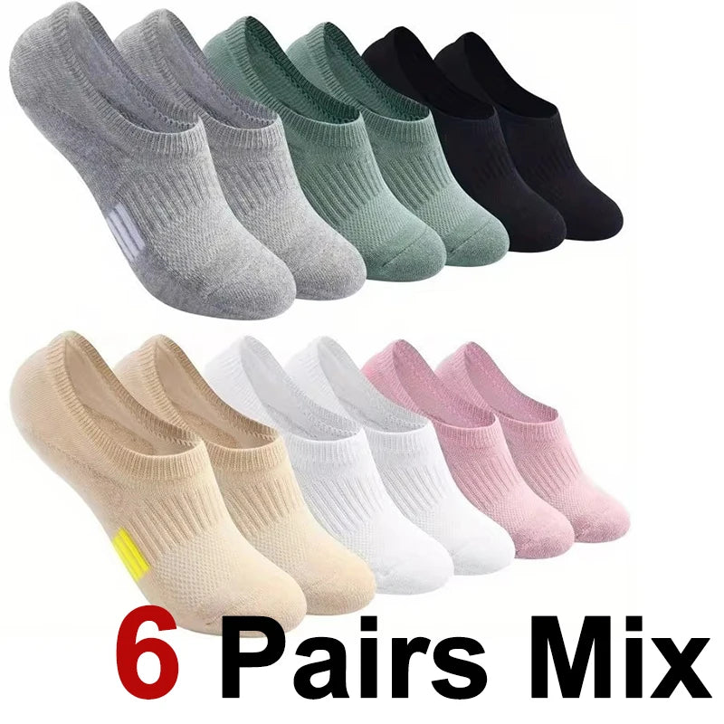 6/12 Pairs Women Breathable Mesh Invisible Ankle Socks Summer Lightweight Breathable Elegant Solid Color Sports Leisure Socks