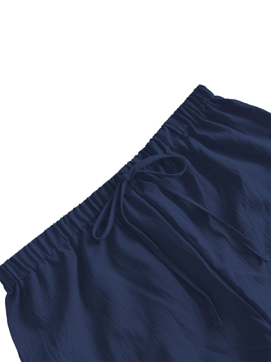 Dam Wide Leg Byxor Knälång – Elastisk Midja Dragsko Casual Vår/Sommar, 5 Färger S–XXL