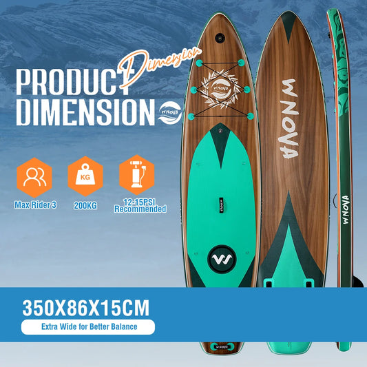 WNOVA W026 Uppblåsbar SUP-bräda – 350×86×15 cm, Ultralätt 10 kg, Halkfri