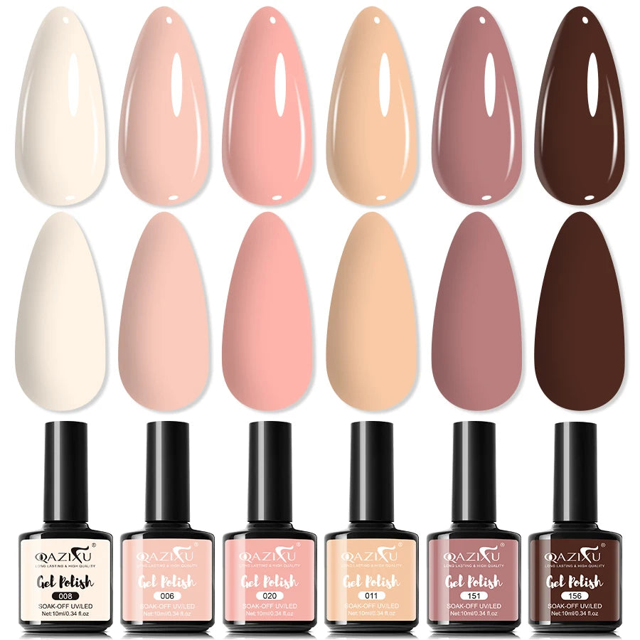 6Pcs Gel Nail Polish Set Milk Tea Popular Color UV LED Nail Gel for Nail Art Easy Apply & Soak Off DIY Home Manicure Salon Use