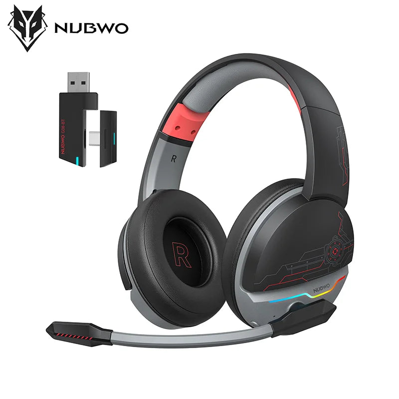 NUBWO G08 Trådlöst Gaming Headset – 2.4GHz & Bluetooth 5.3 50mm RGB 34h Batteritid CE/FCC PS5 PS4 PC Camo Röd