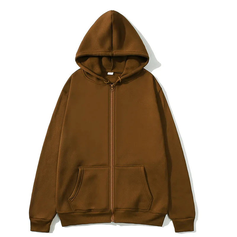 2025New Trendy Sweatshirt Coat Front Pockets Warm Zipper Lamb Wool Jacket Men and Woman Autumn Winter Pure Color Cardigan Hoodie