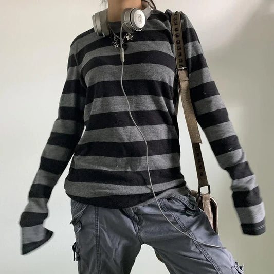 Dam Y2K Randig Långärmad T-shirt 2026 – Fairy Grunge Baggy Baby Tee Vintage Streetwear | S–XL