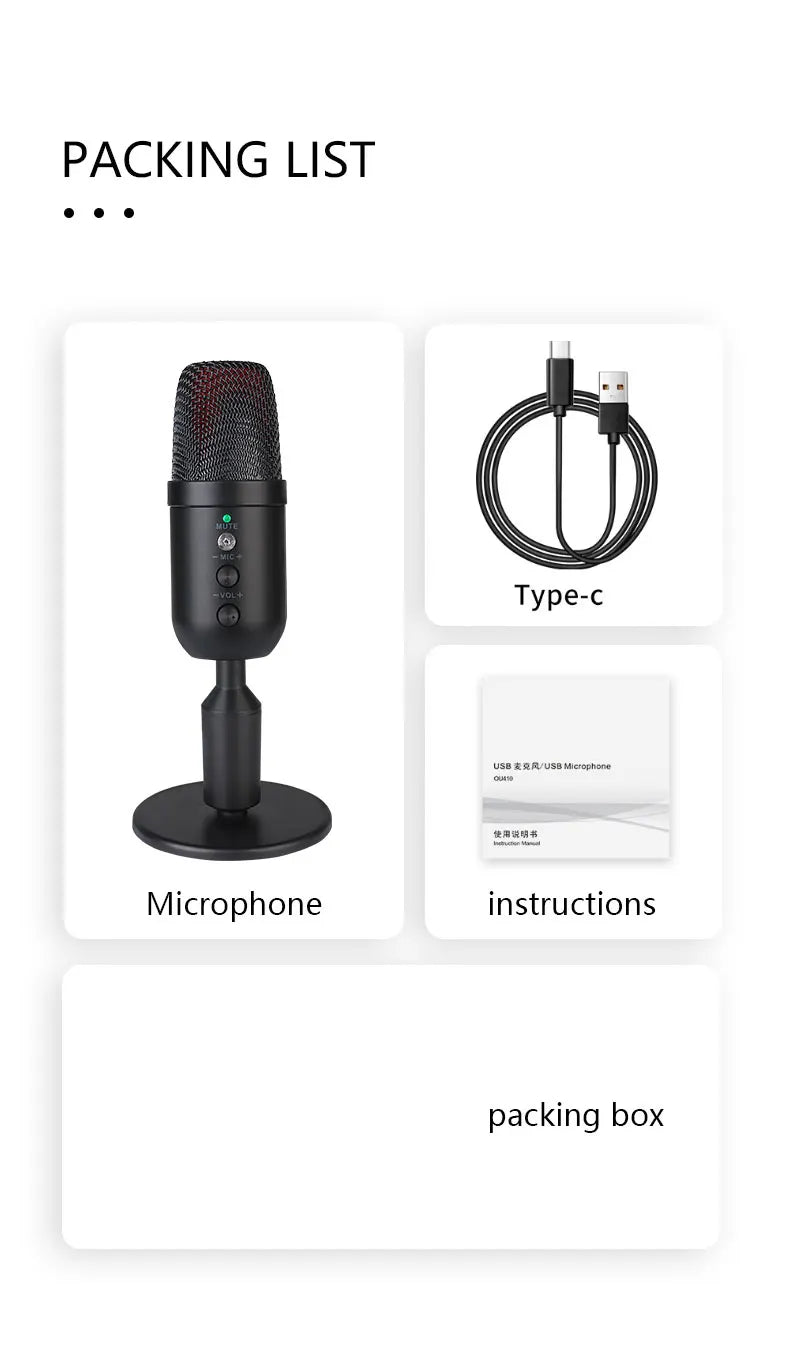 FUHAM MU1000 USB Condenser Microphone RGB Gaming Mic Noise Cancelling One Key Mute for Streaming Recording Conference PC