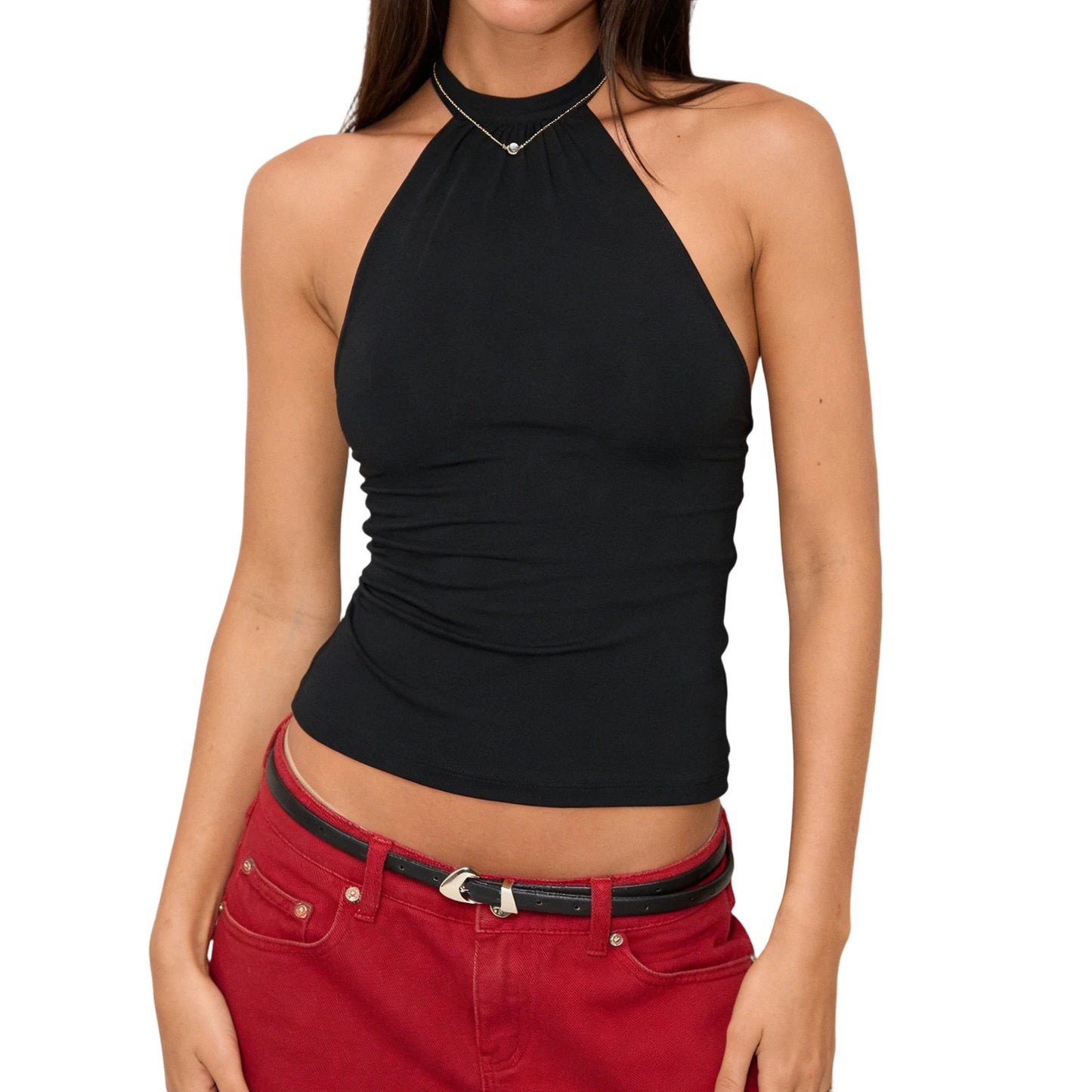 Dam Halterneck Linne 2026 – Slim Fit Ryggöppen Ärmlös Sexig Sommar, Svart & Vit S–L