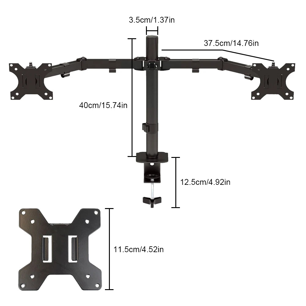 2-Way Monitor Holder Double Table Mount Rotatable Desk Mount 15-32 "Monitor Arm VESA Screen Mount