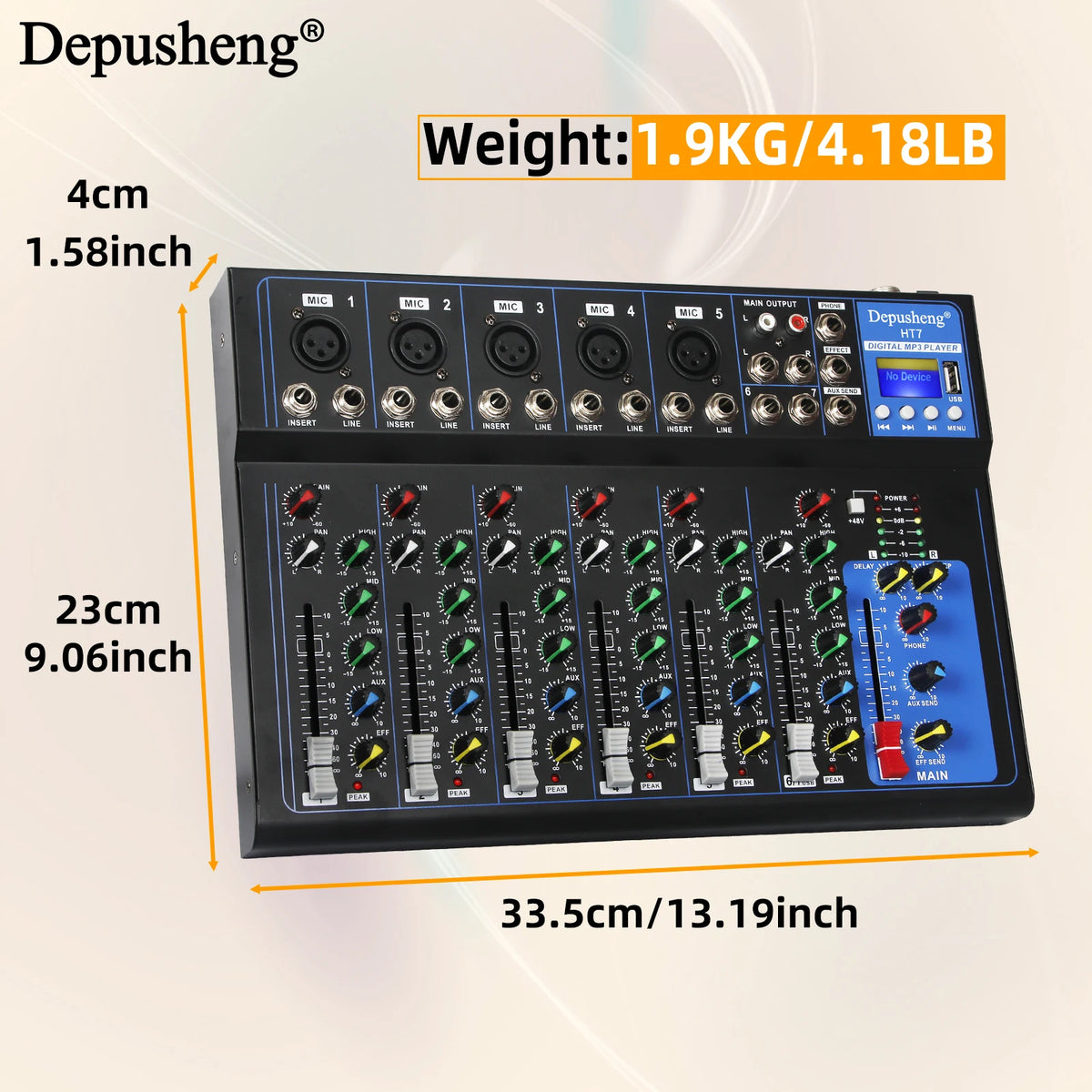 Depusheng HT7 7-kanals ljudmixer med Bluetooth och USB