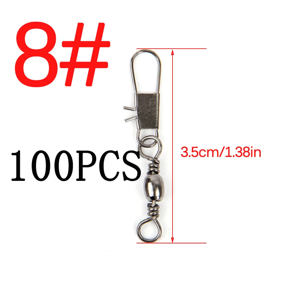 50/100pcs 4-12# Fishing Connector Pin Bearing Rolling Swivel Stainless Steel With Snap Fishhook Lure Tackle Accessorie