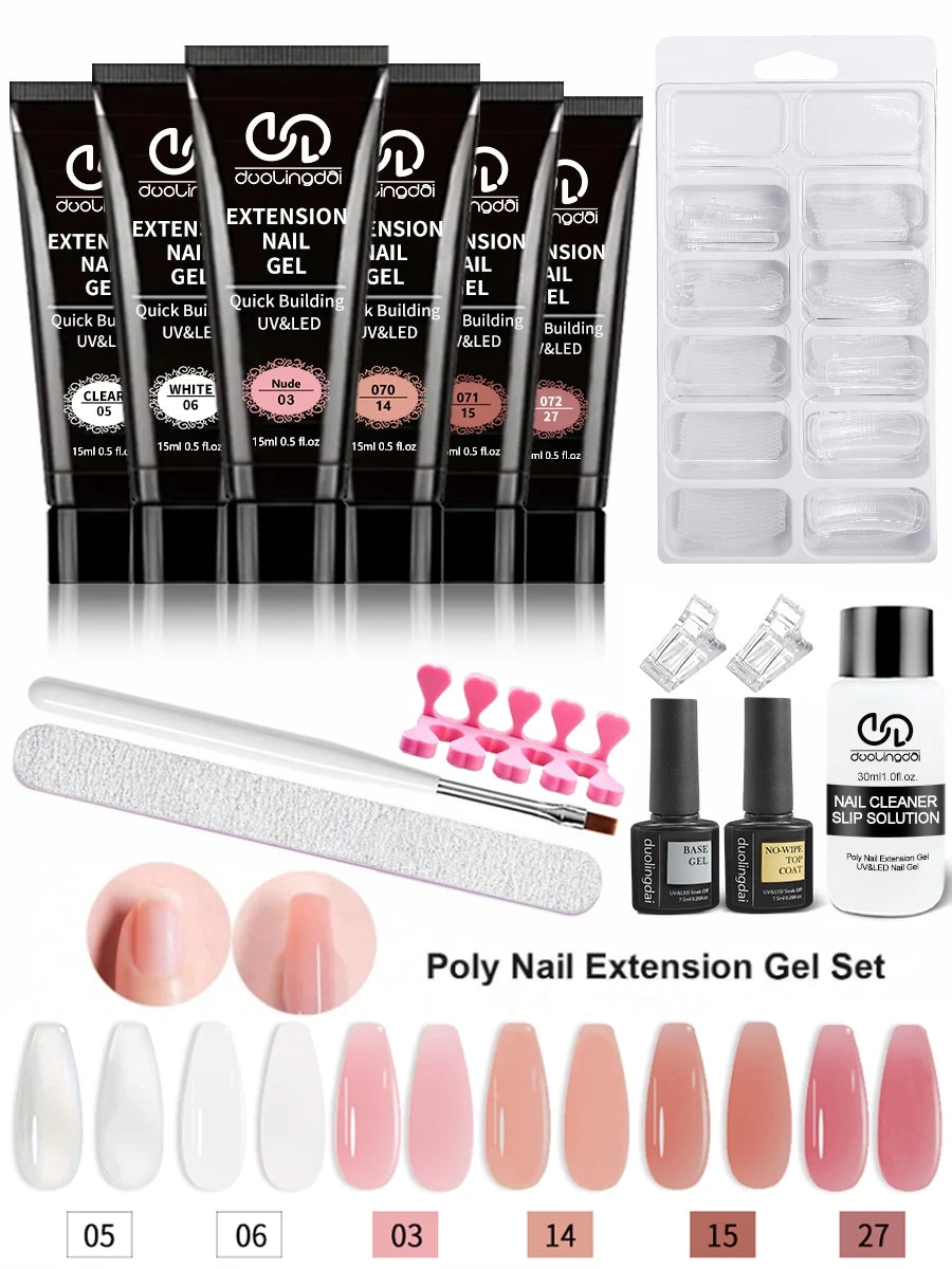 Poly Gel Extension Tool Set, Including 30ml of Cleaner Fluid, 7.5ml Base Coat and Top Coat, Nail Mold, Nail Clip and Nail Brush
