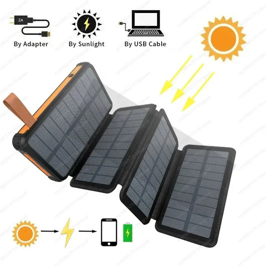 Vikbar Solcells Powerbank IP65 MPPT – LED-lampa USB-A USB-C 5V/2,4A Camping Utomhus 10000/20000/25000mAh