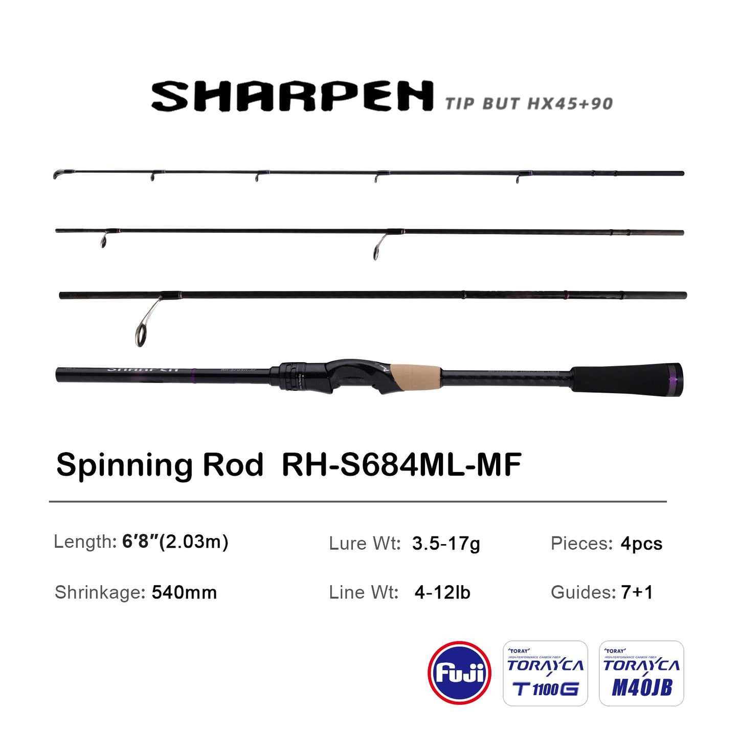 PURELURE SHARPEN Travel Soft Lure Long Spinning and Casting XF/MF Action Rods FUJI Components Bass Pike Rod Fishing Rod Reel