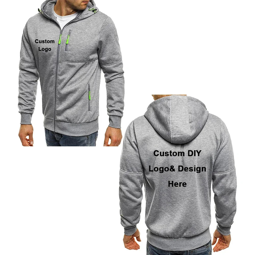 Herr Zip-up Hoodie med Fickor & Eget Tryck – Tunn, Japan-stil | M–4XL