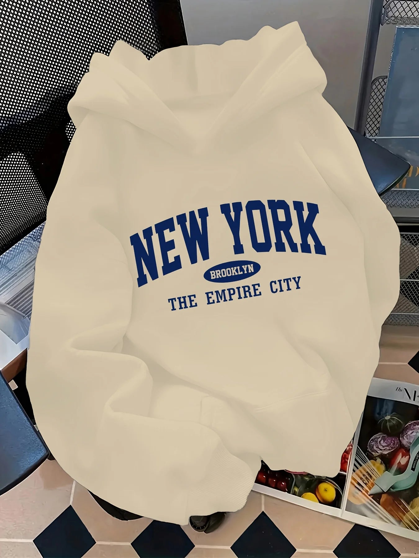 Dam Hoodie Lös Bokstavstryck – Casual Geometriskt Mönster Huva Fångar Fickor Höst/Vinter, 6 Färger S–3XL