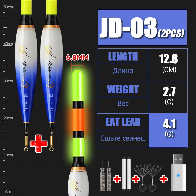 2024 New 2-Piece Luminous Fishing Float With High Sensitivity Short Electronic Rock Fishing Float And USB Dual Port Charging Set
