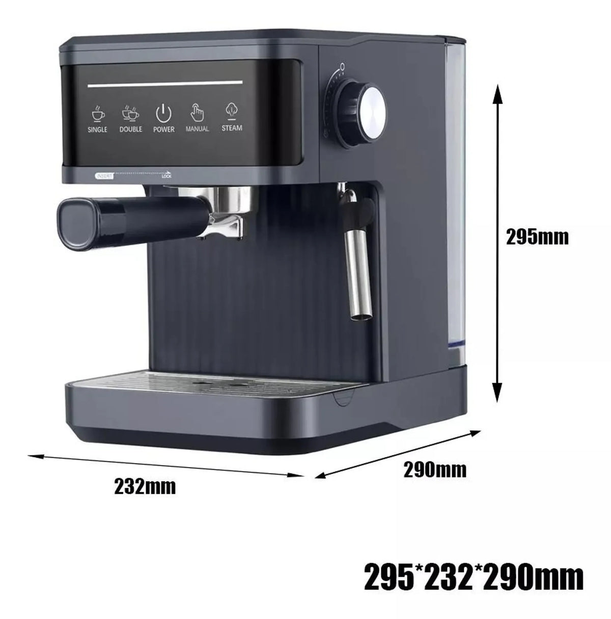 20 Bar Espresso Machine Smart Touchscreen 360° Steam Wand Cup Warmer Single Double Shot 1.8L Black