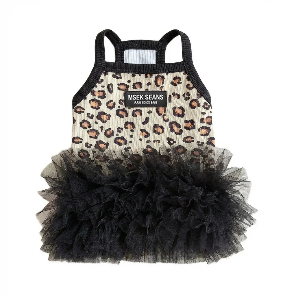 Fashion Sweet Puppy Dog Summer Dress Princess Skirt Pet Dog Lace Cake Camisole Tutu Dress -Leopard Print Dog Tutu Dress
