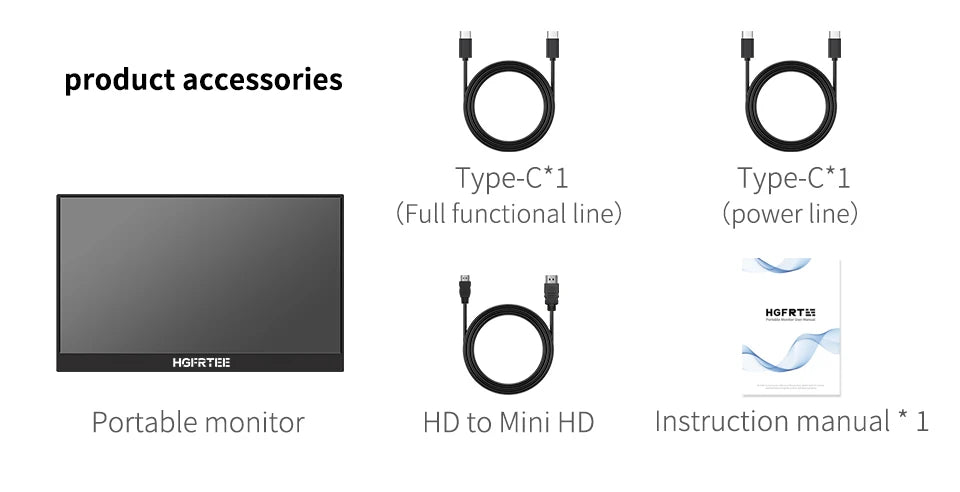 HGFRTEE 15.6 Inch Portable Monitor, FHD USB-C Mini HDMI External Second Screen, Gaming Extended Display for Laptop Mac PS4 PS5 Xbox