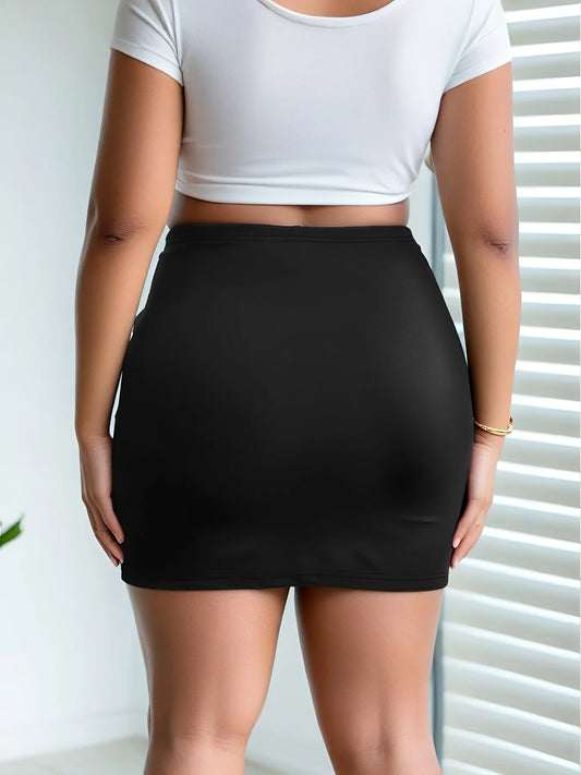 Dam Plus Size Bodycon Minikjol 2026 – Sidoslits Pencil Slim Fit Enfärgad 1XL–5XL