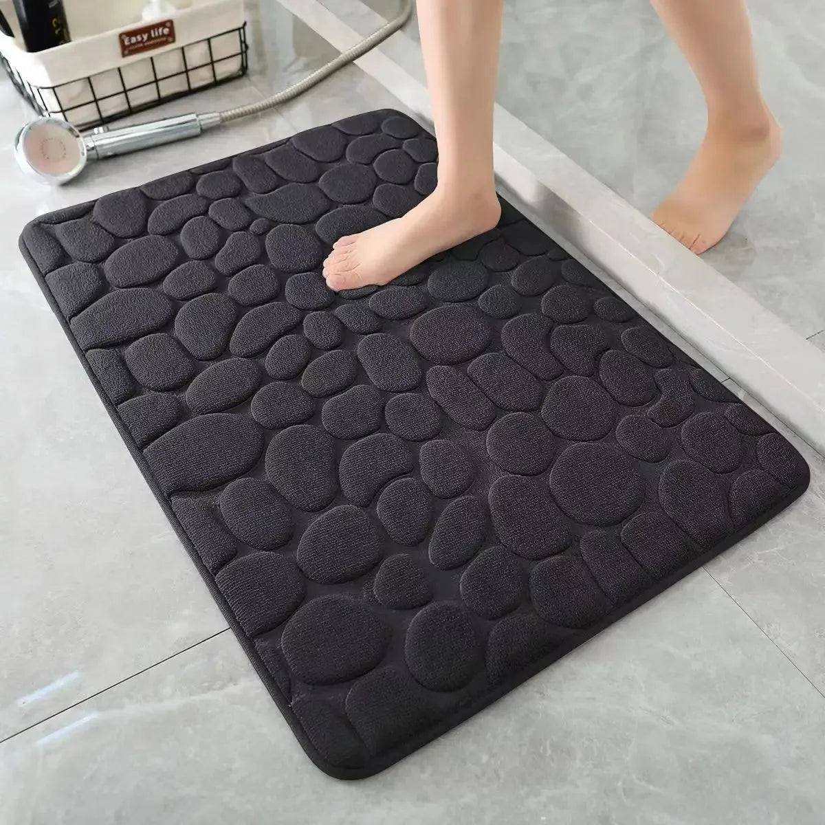 Bathroom Non Slip Mat Bath Mats Absorbent Doormat Carpet 3D Cobblestone Embossed Door Floor Mats Machine Washable Quick Drying