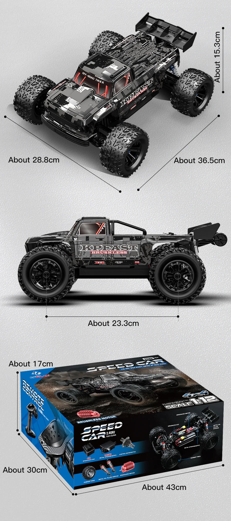 KF16 1:12 High Speed Drift Racing 70KM/H Brushless Motor 4WD 3S 3200mah RC Off Road Car Monster Trucks Toys for For Kids Gifts
