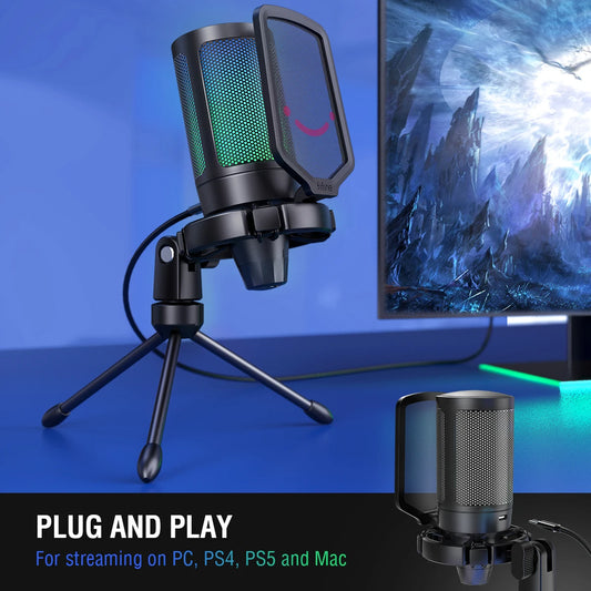 FIFINE USB-gamingmikrofon med RGB och kondensatorteknik