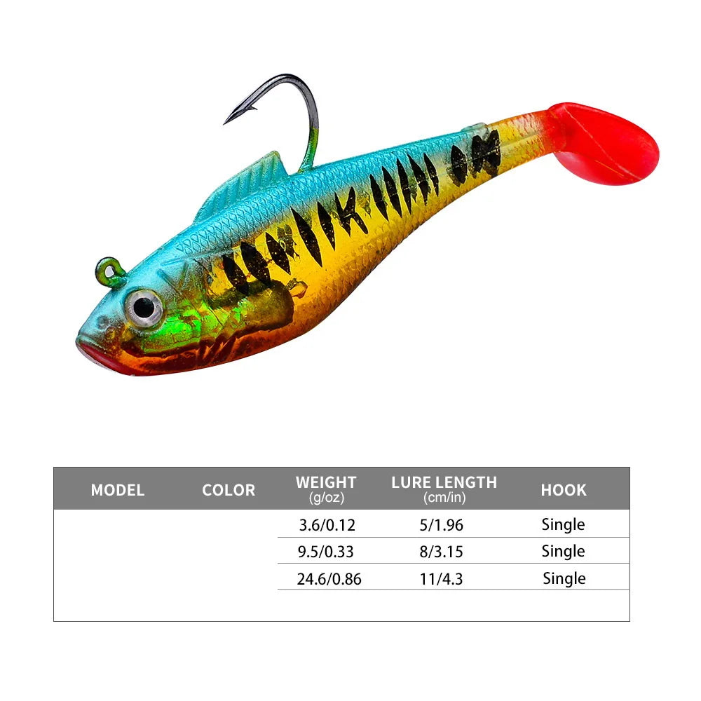 Artificial Soft Bait With Jig Head 4g 10g 25g Jigging Soft Lure Rubber T Tail Fishing Lures Swim Bait For Bass Pike Bass Tackle