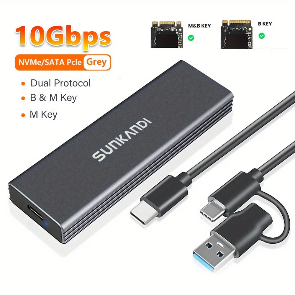 SUNKANDI M.2 NVME SATA SSD Enclosure Adapter, USB C 3.1 Gen 2 (10 Gbps) To M.2 PCIe NVMe and SATA SSDs Support for SSDs 2230