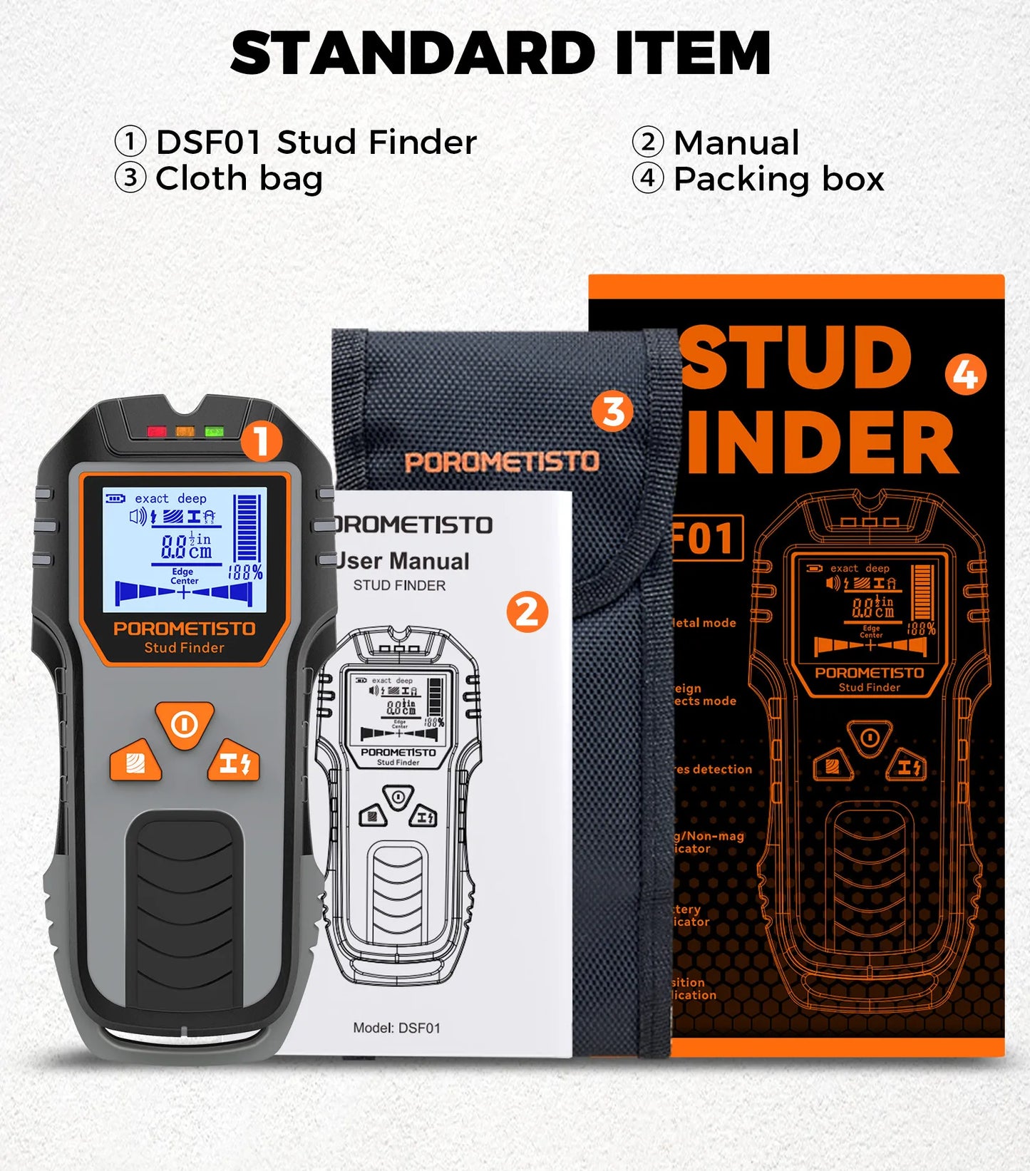 6in1 Stud Finder Wall Scanner Detector Multifunction Wall Scanner for AC Cable Wires Wood Metal Pipe Electronic Measuring Tools