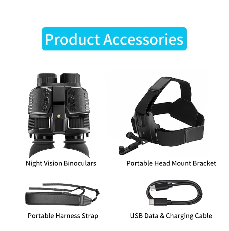 4K Night Vision Binoculars Diopter Eyepiece Dual 1.4" LCD 10X Zoom 3000mAh Level Gauge Infrared Outdoor Observation
