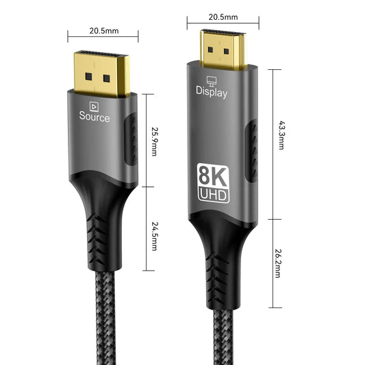 DisplayPort till HDMI-kabel – 4K eller 8K, 1–3 m