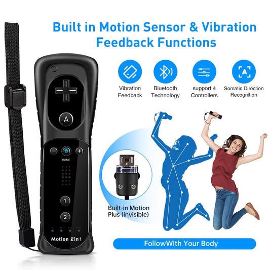 TECTINTER 2-i-1 Trådlös Kontroller för Nintendo Wii/Wii U – Motion Plus Inbyggd Högtalare Vibration Nunchuck 4 Spelare