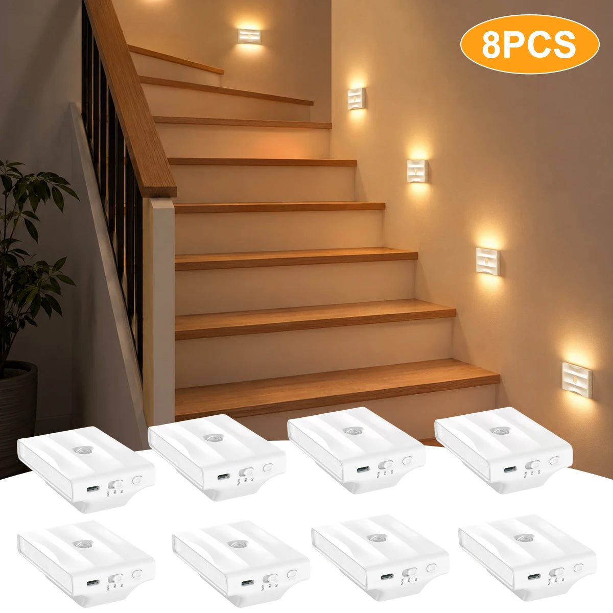 Uppladdningsbar LED-nattlampa med rörelsesensor – 2–8-pack