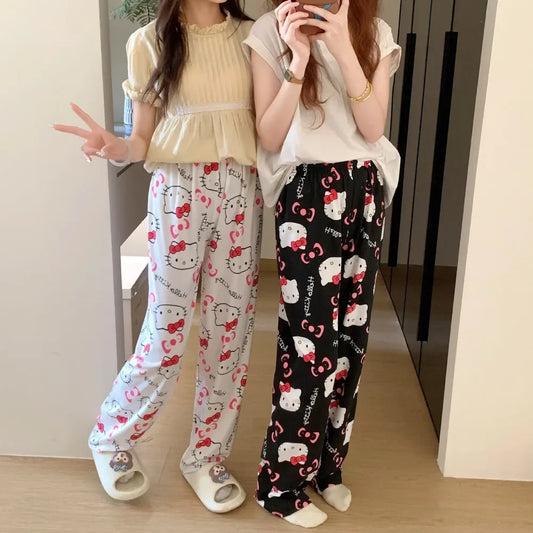 Hello Kitty Pyjamasbyxor – Lösa Sommarbyxor Y2K Cartoon, för Tjejer & Par